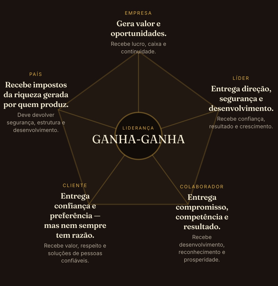 Diagrama da Metodologia 5W's: Empresa, Líder, Colaborador, Cliente e País